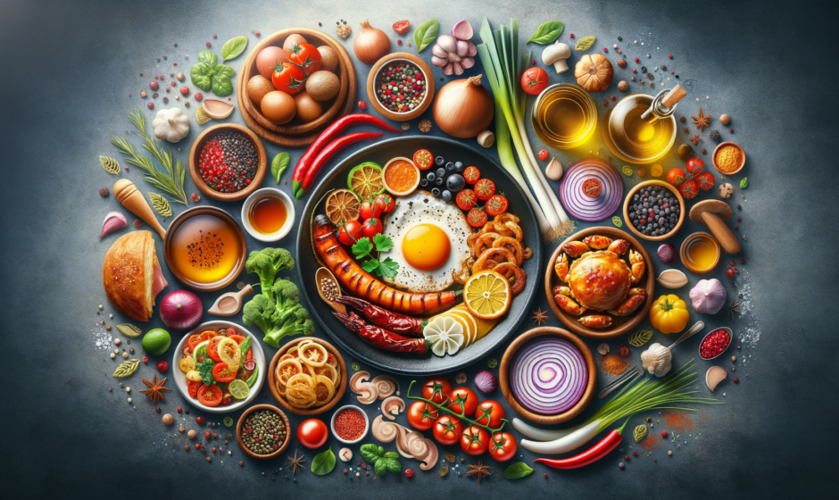 Tradycyjne potrawy Pomorza, w tym ryby z Gdańska i warzywa z Kaszub, prezentujące kulinarną tożsamość województwa pomorskiego.