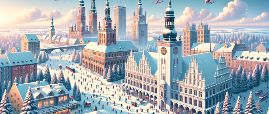 Zimowy krajobraz Pomorza z malowniczymi plażami w Sopocie, świątecznymi jarmarkami w Gdańsku oraz narciarskimi trasami w Borach Tucholskich.